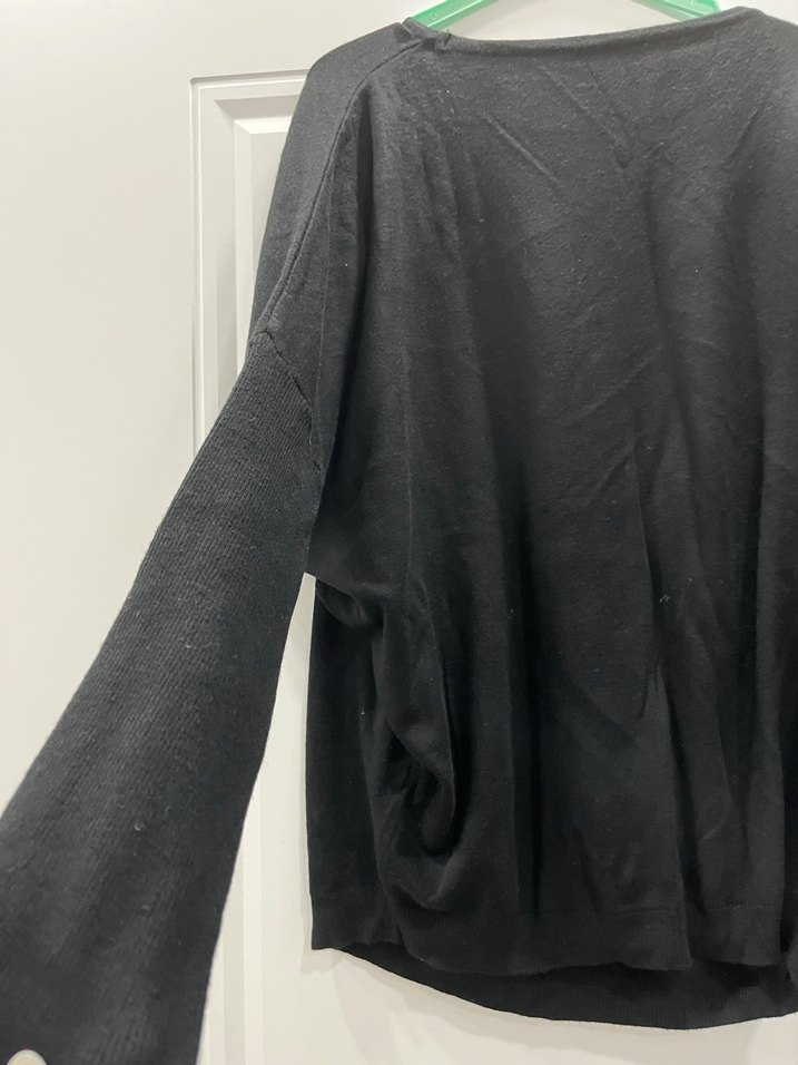 Kadın Siyah Uzun Kollu Baskılı Salaş Tişört - Görsel 4