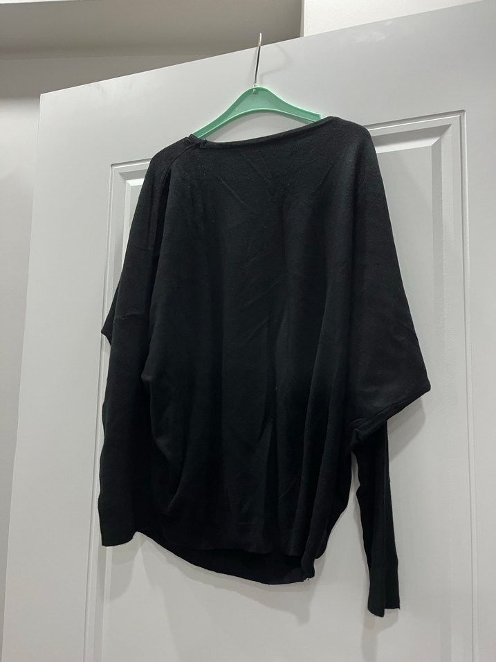 Kadın Siyah Uzun Kollu Baskılı Salaş Tişört - Görsel 3