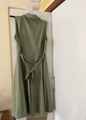 Düğmeli Kolsuz Uzun Keten Elbise - Görsel 3