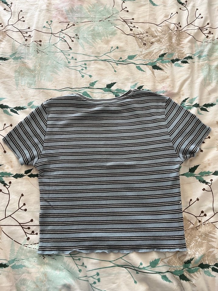 Kadın mavi Çizgili Kısa Kollu Tişört - Görsel 2