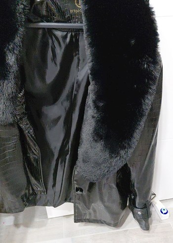 Kürklü Siyah Deri Kadın Ceket - Görsel 4