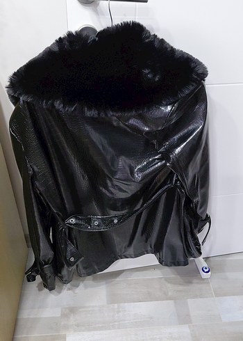 Kürklü Siyah Deri Kadın Ceket - Görsel 6