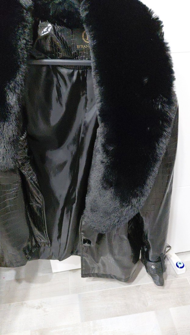 Kürklü Siyah Deri Kadın Ceket - Görsel 4