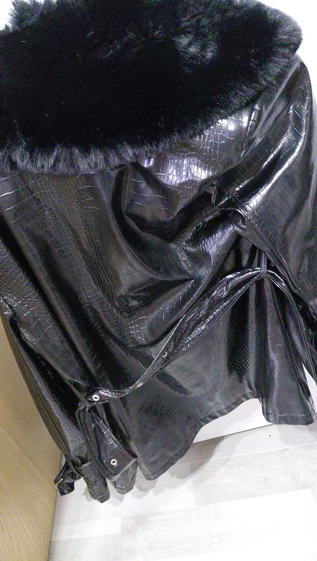 Kürklü Siyah Deri Kadın Ceket - Görsel 5