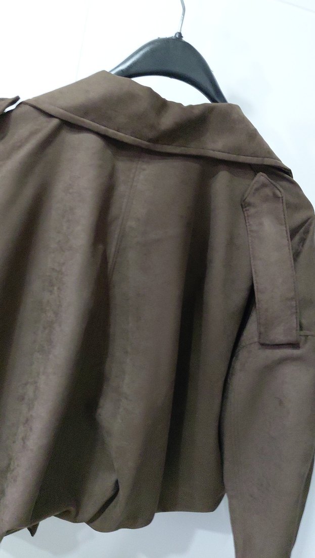 Kahverengi Süet Kemerli Kadın Ceket - Görsel 4