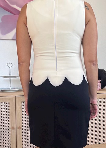 Parizyen Stil Siyah-Beyaz Midi elbise - Görsel 2