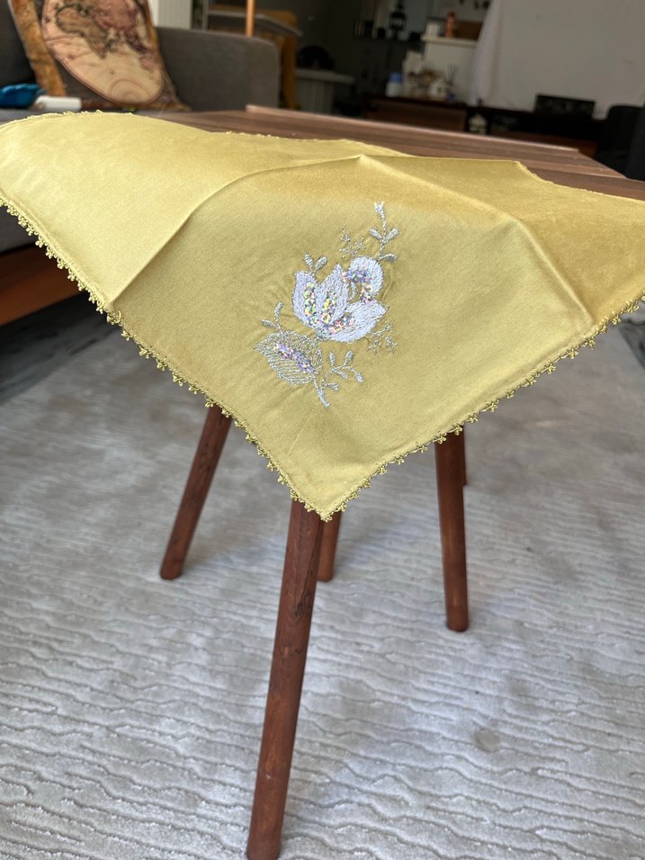 Tekli fiyatıdır. Camel Renk İşlemeli Misafir peçetesi - Görsel 3