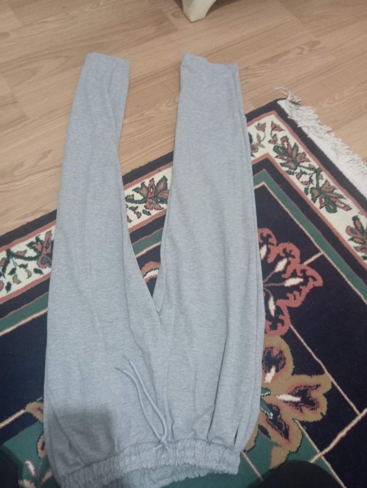 Gri Kadın Salaş Pamuklu Eşofman Altı - Görsel 2