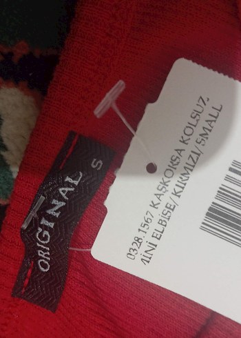 Kırmızı sıfır kol diz hizasında elbise sıfır - Görsel 2