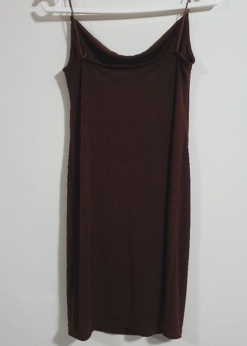 Kahverengi Drapeli Askılı Mini Elbise - Görsel 2