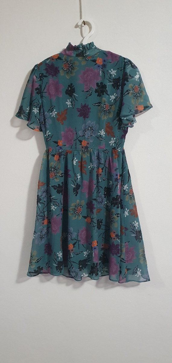 V Yaka Volanlı Mini Bohem Elbise - Görsel 2