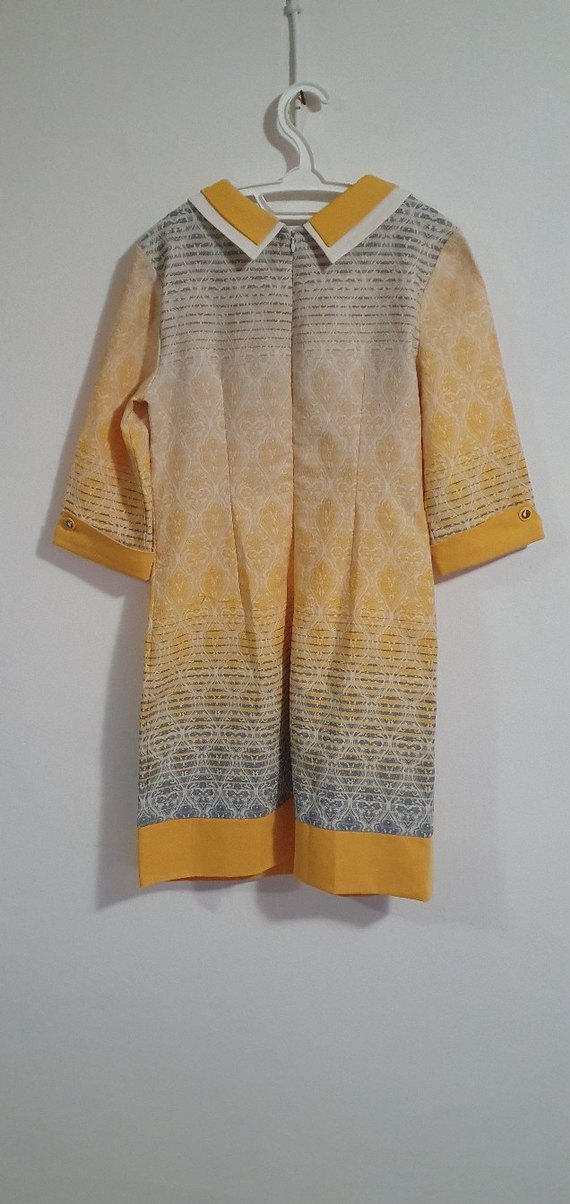 Dantel Detaylı Sarı Vintage Kadın Tunik- Elbise - Görsel 2