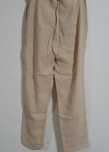 Bej Kemerli Kadın Tencel Kumaş Pantolon - Görsel 3