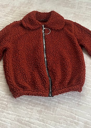 Tarçın rengi peluş Kısa Kadın hırka - Görsel 2