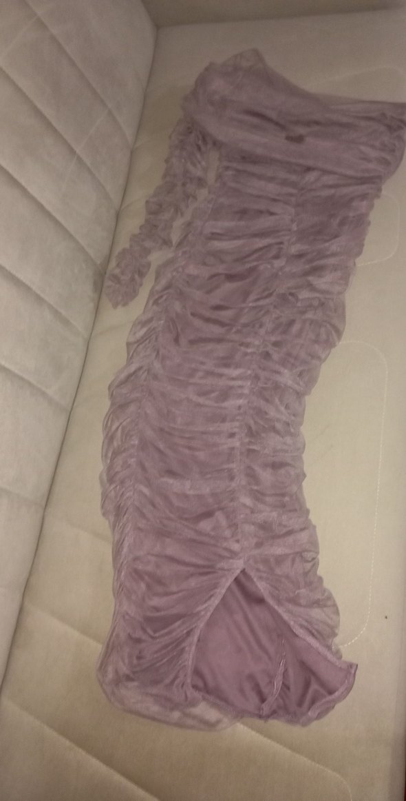 Drapeli Uzun Tekkol Kadın Abiye Elbise - Görsel 3