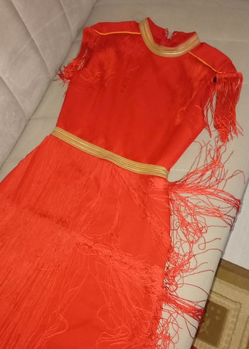 Püsküllü kısa Kırmızı Kadın Abiye Elbise - Görsel 2