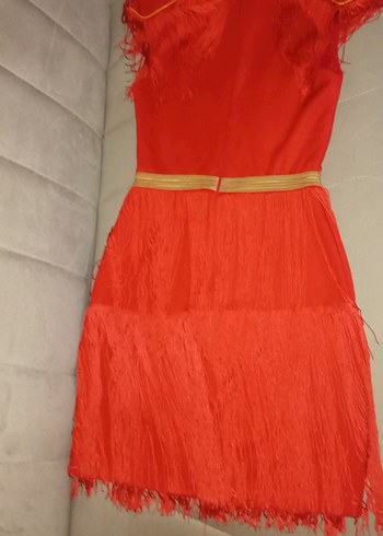 Püsküllü kısa Kırmızı Kadın Abiye Elbise - Görsel 4