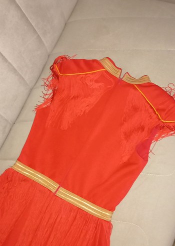 Püsküllü kısa Kırmızı Kadın Abiye Elbise - Görsel 5