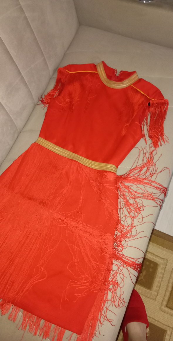 Püsküllü kısa Kırmızı Kadın Abiye Elbise - Görsel 2