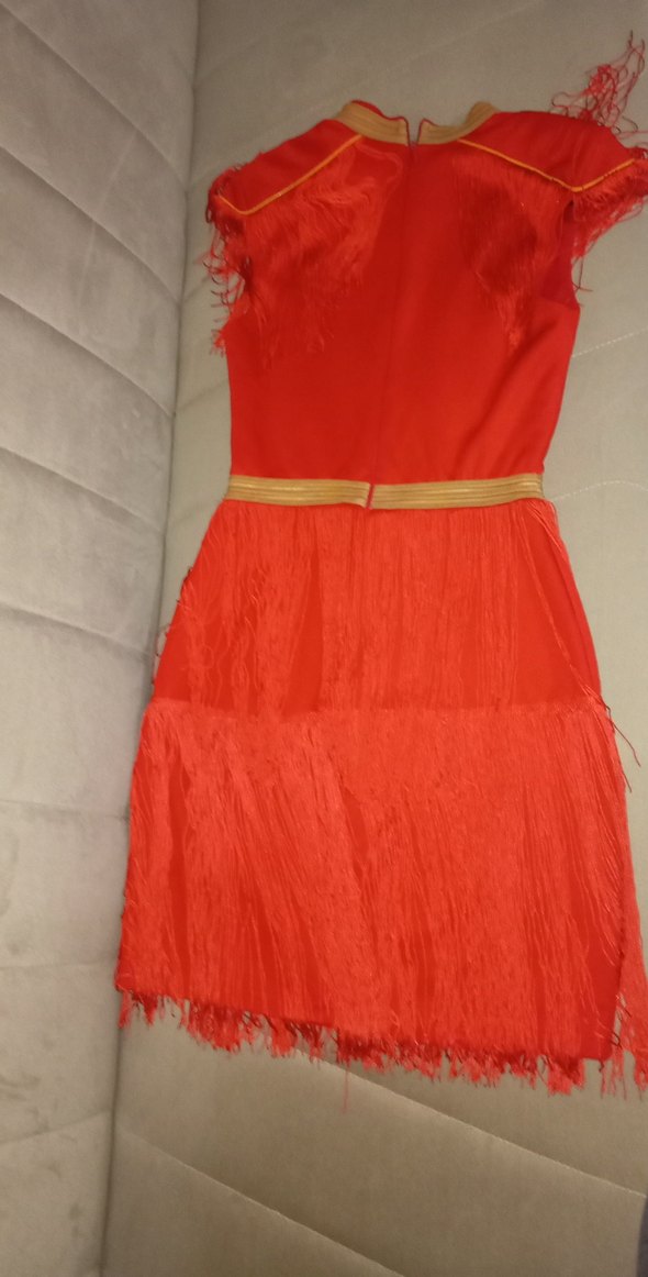 Püsküllü kısa Kırmızı Kadın Abiye Elbise - Görsel 4