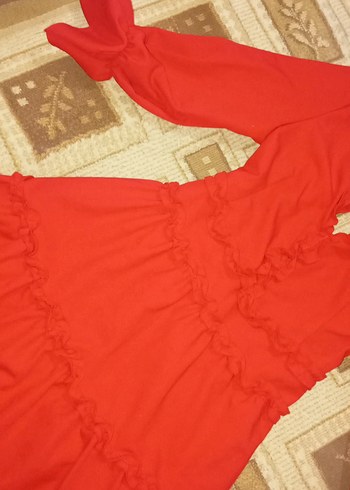 Kırmızı Volanlı Mini Bohem Sırtı açıq Elbise - Görsel 3