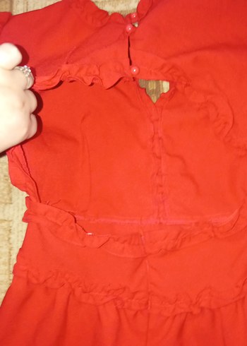 Kırmızı Volanlı Mini Bohem Sırtı açıq Elbise - Görsel 5