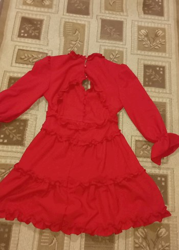 Kırmızı Volanlı Mini Bohem Sırtı açıq Elbise - Görsel 4