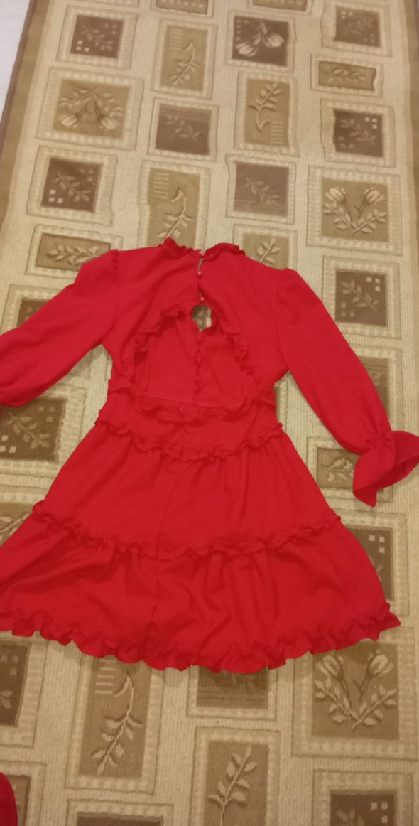 Kırmızı Volanlı Mini Bohem Sırtı açıq Elbise - Görsel 4