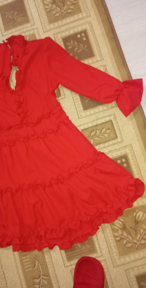 Kırmızı Volanlı Mini Bohem Sırtı açıq Elbise - Görsel 2