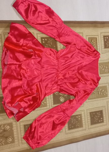 uzuk kol Atlas kırmızı kadın Elbisesi - Görsel 3