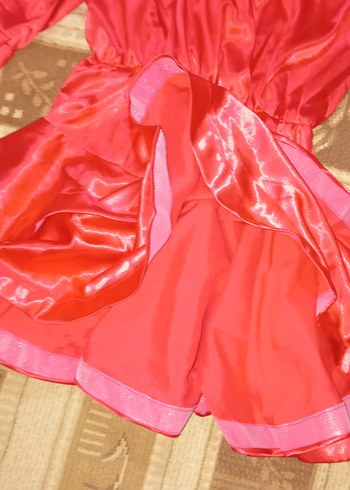 uzuk kol Atlas kırmızı kadın Elbisesi - Görsel 4