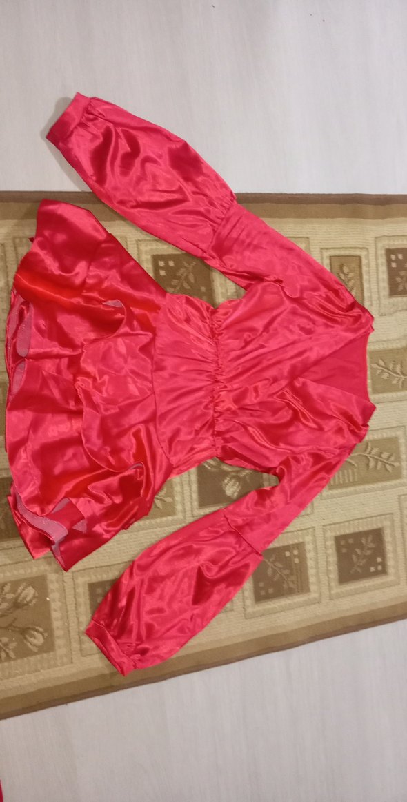 uzuk kol Atlas kırmızı kadın Elbisesi - Görsel 3