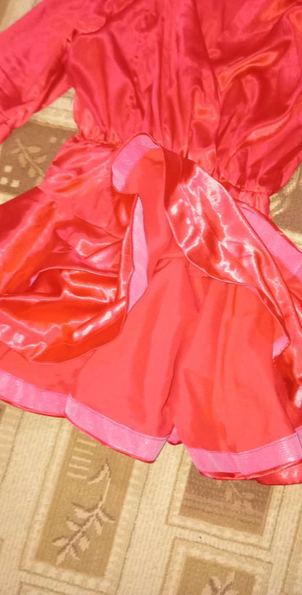 uzuk kol Atlas kırmızı kadın Elbisesi - Görsel 4