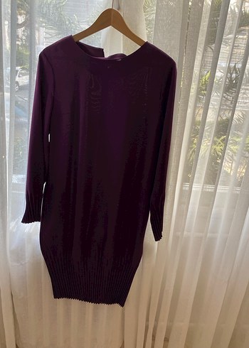 Mor Pilili krep elbise - Görsel 4