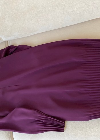 Mor Pilili krep elbise - Görsel 2