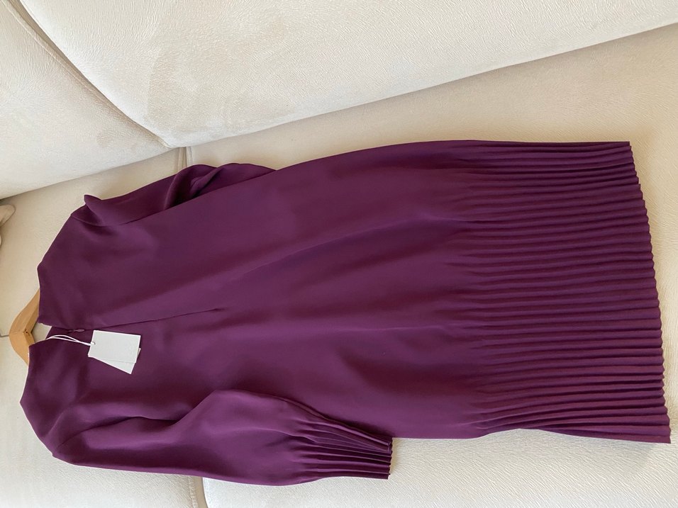 Mor Pilili krep elbise - Görsel 2