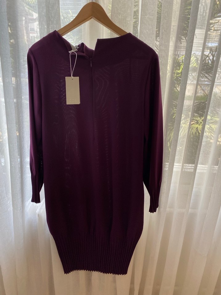 Mor Pilili krep elbise - Görsel 3