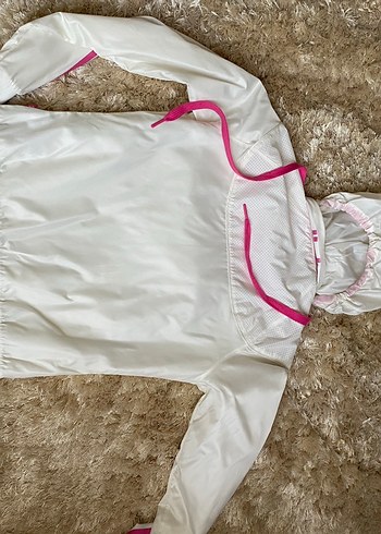 Beyaz kapüşonlu spor kadın ceket - Görsel 2