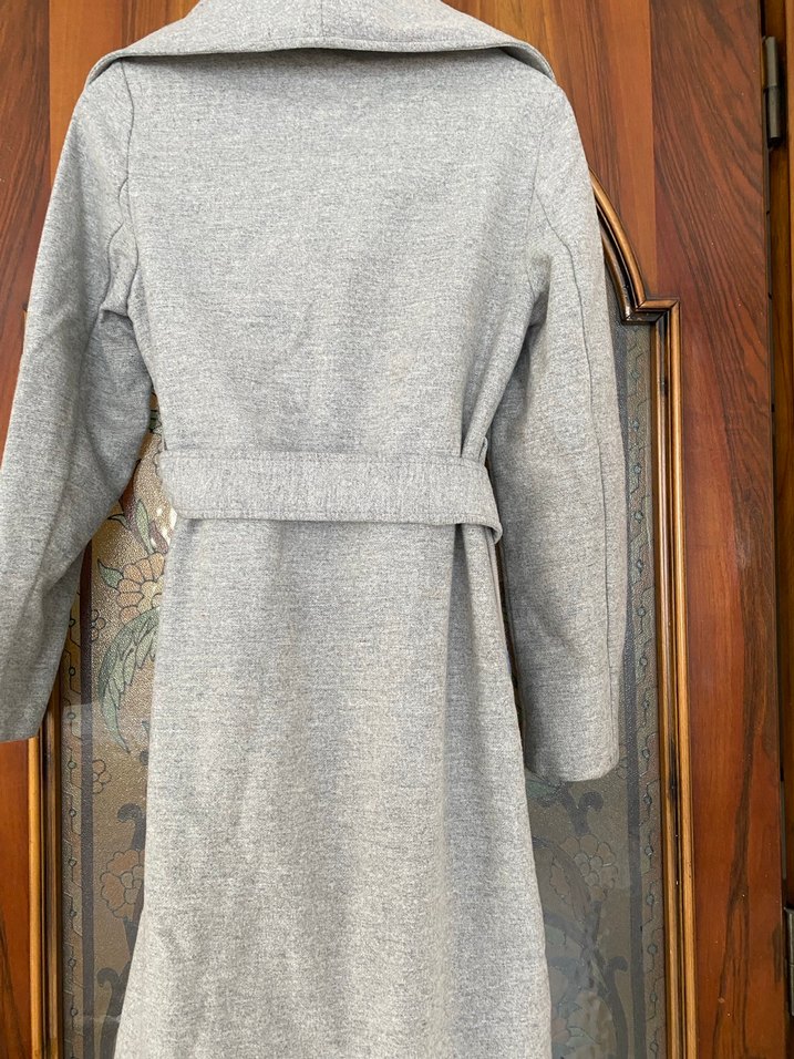 Kuşaklı Gri Kadın Kaban - Görsel 2