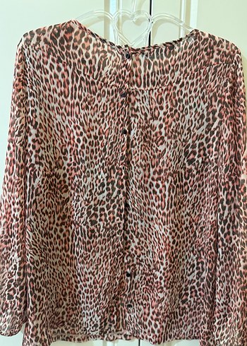 Düğmeli Leopar Desenli Kadın Bluz - Görsel 2