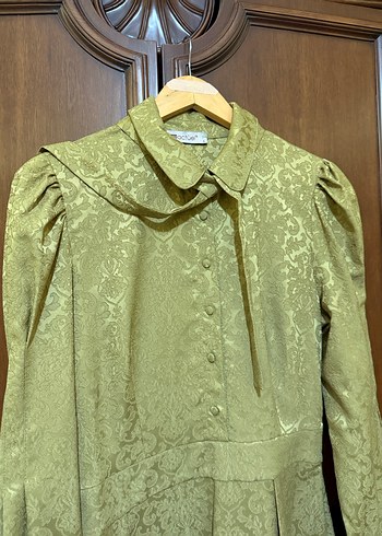 Kadın Yeşil Vintage Desenli Uzun Kollu Elbise - Görsel 2