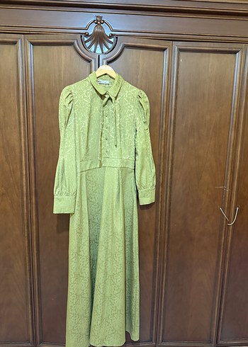 Kadın Yeşil Vintage Desenli Uzun Kollu Elbise - Görsel 4