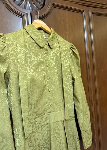 Kadın Yeşil Vintage Desenli Uzun Kollu Elbise - Görsel 6