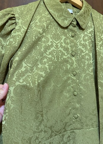 Kadın Yeşil Vintage Desenli Uzun Kollu Elbise - Görsel 13