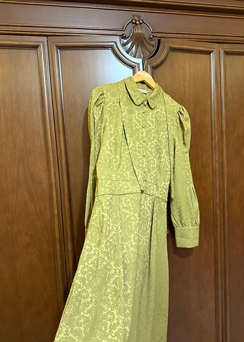 Kadın Yeşil Vintage Desenli Uzun Kollu Elbise - Görsel 5