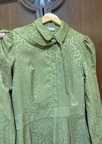 Kadın Yeşil Vintage Desenli Uzun Kollu Elbise - Görsel 8