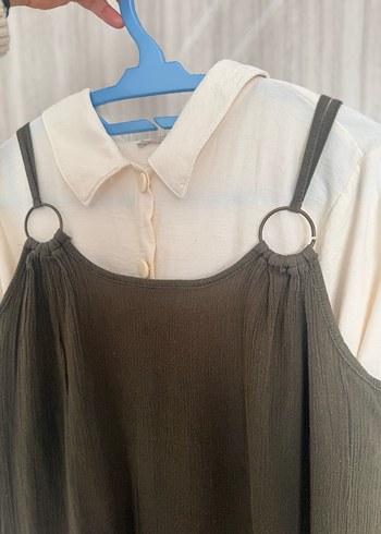 Haki Keten Askılı Bluzu - Görsel 5