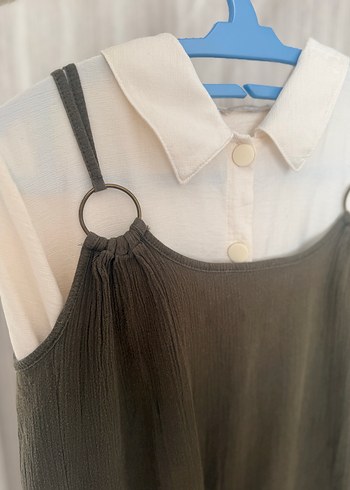 Haki Keten Askılı Bluzu - Görsel 4