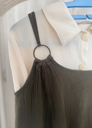 Haki Keten Askılı Bluzu - Görsel 2