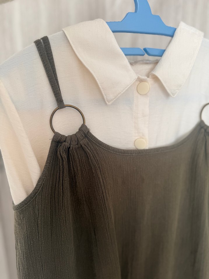 Haki Keten Askılı Bluzu - Görsel 4